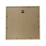 Rear view of a square wooden photo frame showing the MDF backing and hanging hardware for wall mounting.
