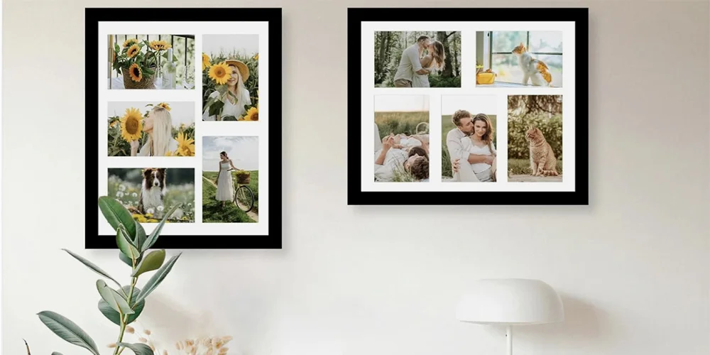 Types of Collage Frames A close-up showing a matboard collage frame and a multi-frame design