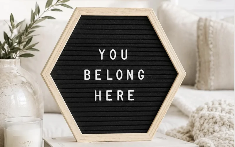 Popularity of Felt Letter Boards A stylish felt letter board on a shelf with a clever quote