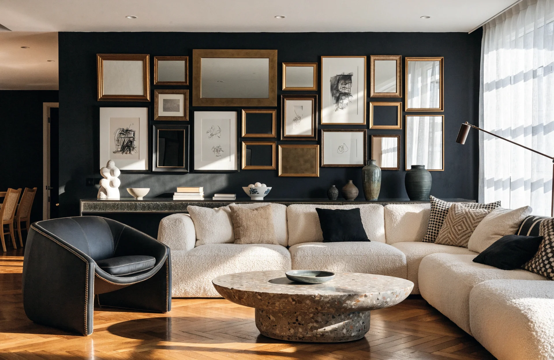 Stylish Wall Art Frames A stylish living room with a large gallery wall of frames
