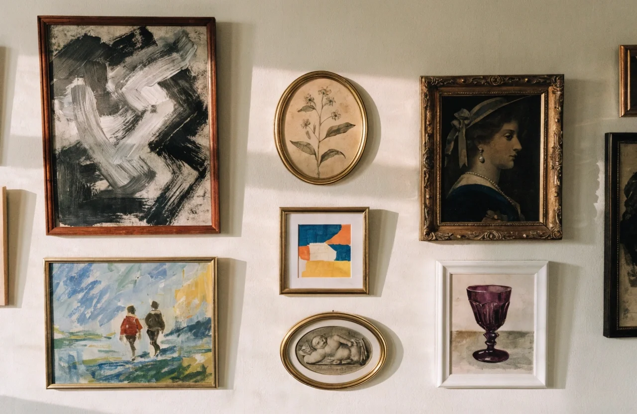 Mixing Frame Styles A mix of different frame styles on a wall, looking harmonious