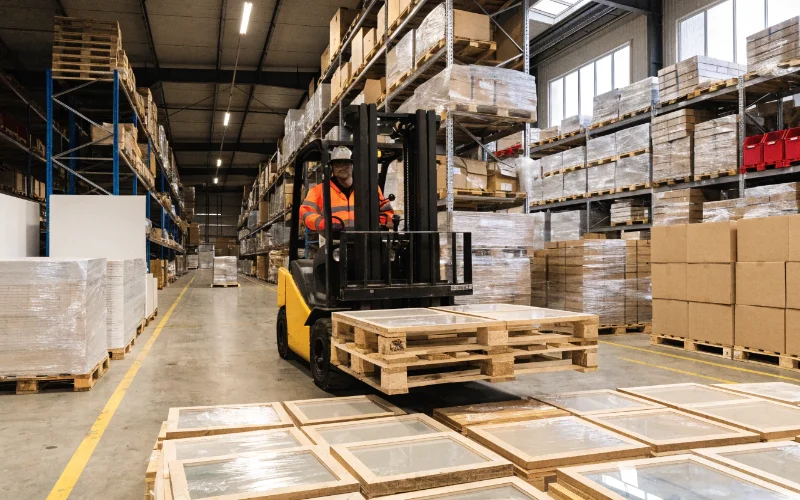 Reliable Shipping of PS Frames Palettes of PS frames being loaded into a shipping container, symbolizing smooth logistics