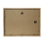 Back view of a wooden photo frame showing hooks for both vertical and horizontal mounting, and simple MDF panel backing.