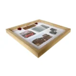 Light brown wooden photo frame with a collage of four images, two red heart accents, and a 'HOME' decorative element.