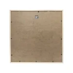 Back view of a square wooden photo frame featuring brown backing board, metal hanging hardware, and secure fasteners on a white background.