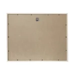 Rear view of a rectangular wooden photo frame with an MDF backing, hanging hook, and secure clips along the edges.