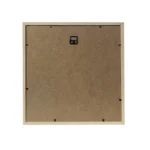 Rear view of a square wooden photo frame showing an MDF back panel with a mounting slot for wall hanging.