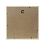 Rear view of a wooden photo frame showing a plain MDF back panel with hanging hardware and securing clips.