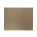 Rear view of a wooden photo frame's back panel, featuring an MDF backing, secure clasps, and a metal hanging hook.