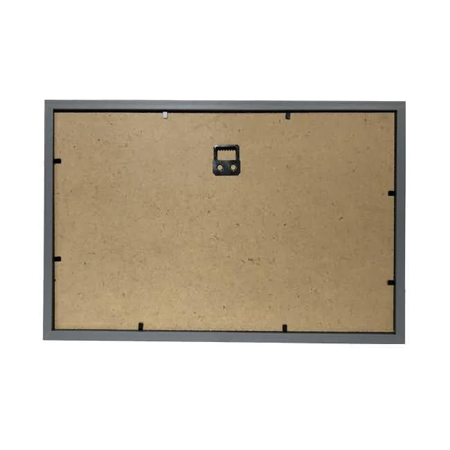 Back view of an MDF photo frame with black frame edges, brown backing, and a sawtooth hanger on a white background.