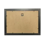 Back view of rectangular MDF photo frame with black edges and attached hanging hardware in a minimalist design.
