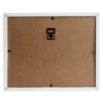 Back view of a rectangular photo frame showing MDF backing, mounting hardware, and corner details.