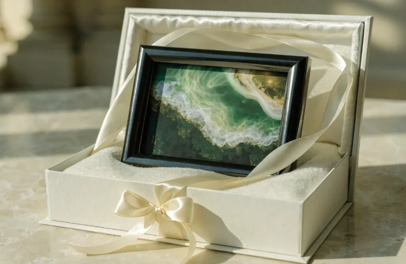 Innovative Gift Photo Frame Concepts A modern collage frame displaying multiple family photos in a stylish arrangement.
