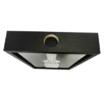 Black shadow box frame featuring a wine-themed artwork inside, with a circular hole for mounting or hanging.
