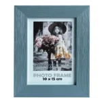 Blue textured photo frame with a 10x15 cm display, showcasing an image of a girl holding flowers.