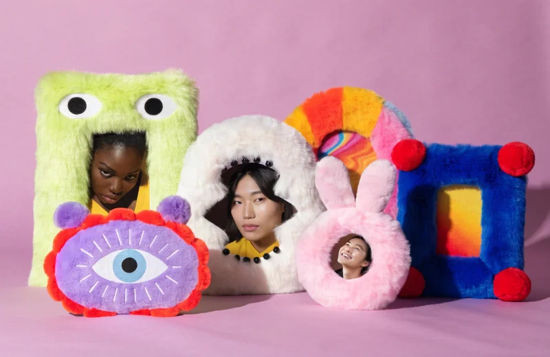 Colorful Furry Photo Frames for Gen Z A collection of colorful plush furry photo frames against a pastel background.