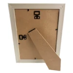 Back view of an MDF photo frame with sturdy stand and mount hooks, showcasing a beige frame and practical design.