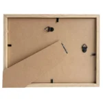 MDF photo frame backing with adjustable stand, wall hooks, and secure clips for display options.