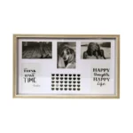 A multi-photo collage frame with a natural wood border showcasing various black-and-white photos and motivational quotes.