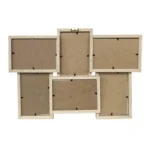 Wooden multi-photo collage frame with six empty slots for pictures or artwork, showcased against a white background.