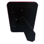 Back view of a rectangular photo frame featuring a black easel stand and hanging hooks for versatile display options.
