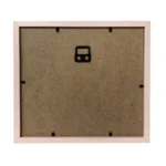 Back panel of a square pink photo frame featuring MDF backing and a metal hanging hook centered for wall mounting.