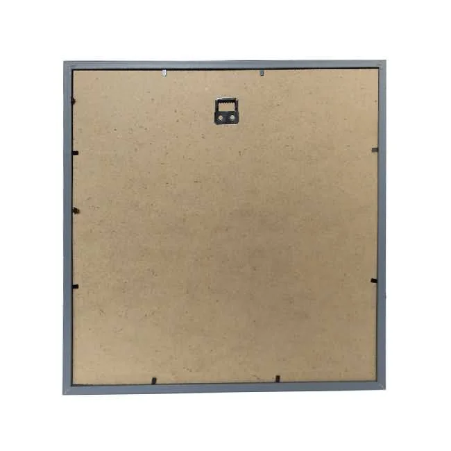 Back view of an MDF wooden photo frame with a wall hanging hook, metal clips, and a plain wooden backing.