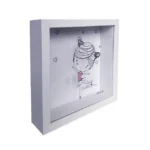 A white photo frame featuring a cute ballerina illustration with pink accents, surrounded by stars in a child's art style.