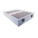 Back view of a white double photo frame with visible hinges and a smooth surface, suitable for tabletop or wall display.