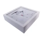 Square white photo frame featuring a cartoon-style illustration of a girl with pigtails and playful decor elements.