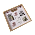 Wooden collage photo frame featuring six photo slots, 'Home' sign, and heart accents, ideal for home decoration.