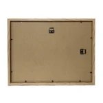 Back view of a wooden photo frame with MDF backboard, secure fasteners, and hanging hooks for mounting.