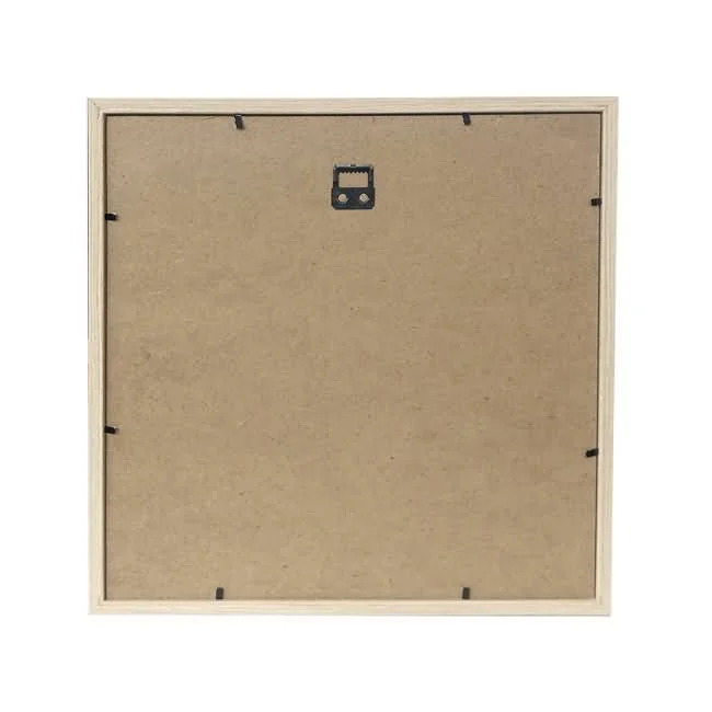 Wooden photo frame backing featuring MDF material, secure clasps, and a central hanging hook for wall mounting.