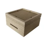 Natural wood photo frame box with a slot for storing photos or keepsakes, featuring a simple square design.